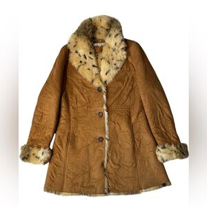 Larry Levine Brown Teddy Jacket with Faux Fur Trim
